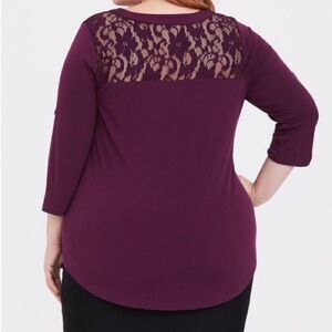 Roaman's Size 2X 26/28 Dark Purple Three Quarter Sleeve Shirt with Lace